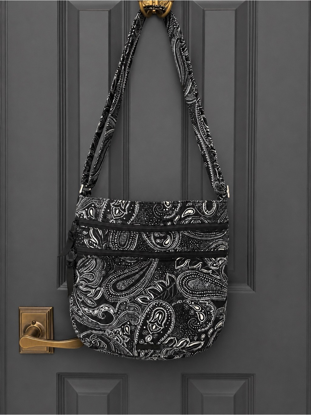 Black and White Vera Bradley Paisley Crossbody Shoulder Bag - Women